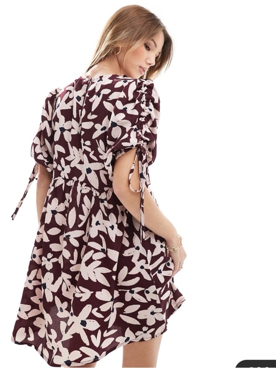 New Wednesdays Girl Bold Bloom Floral Pleated Tie Sleeve Festival Mini Dress S - Picture 3 of 17